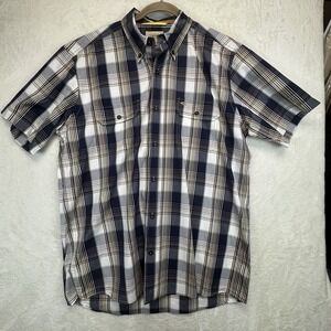 Camel Active Button Up Shirt Men's XL Plaid Short Sleeve Outdoor Travel Cotton
